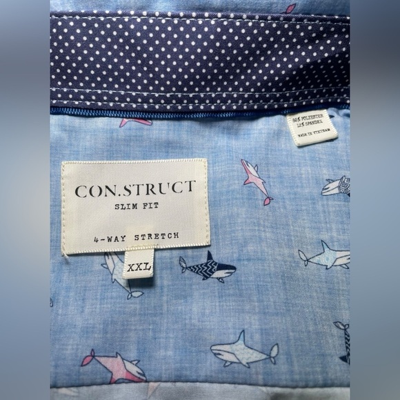 Con.Struct Men’s Slim Fit Shark Print Button Down Shirt Blue XXL - Picture 6 of 7